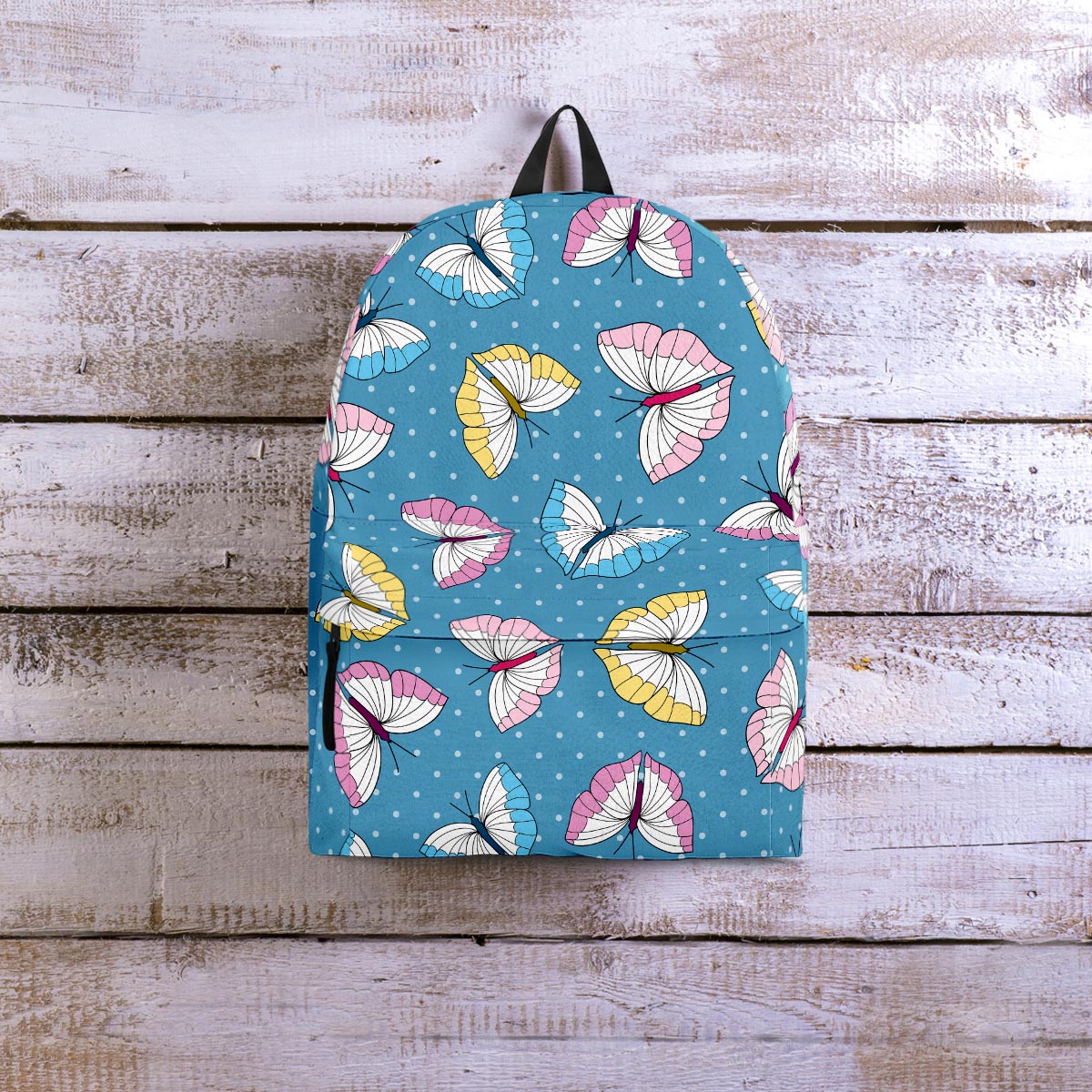 Blue Polka Dots Butterfly Print Backpack-grizzshop