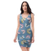 Blue Polka Dots Butterfly Print Bodycon Dress-grizzshop