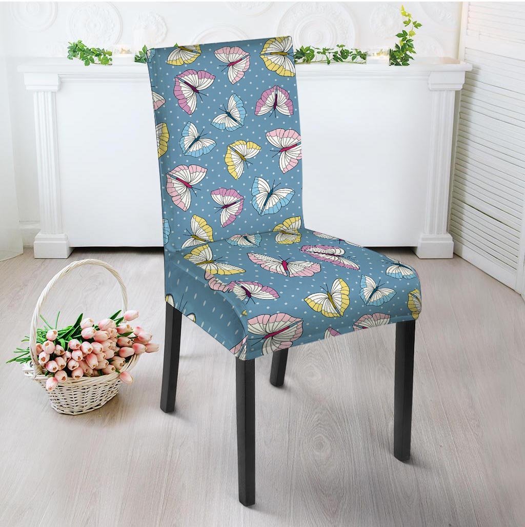 Blue Polka Dots Butterfly Print Chair Cover-grizzshop