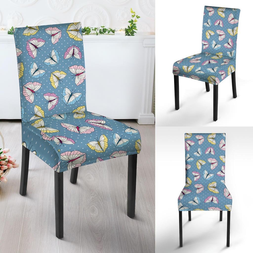 Blue Polka Dots Butterfly Print Chair Cover-grizzshop