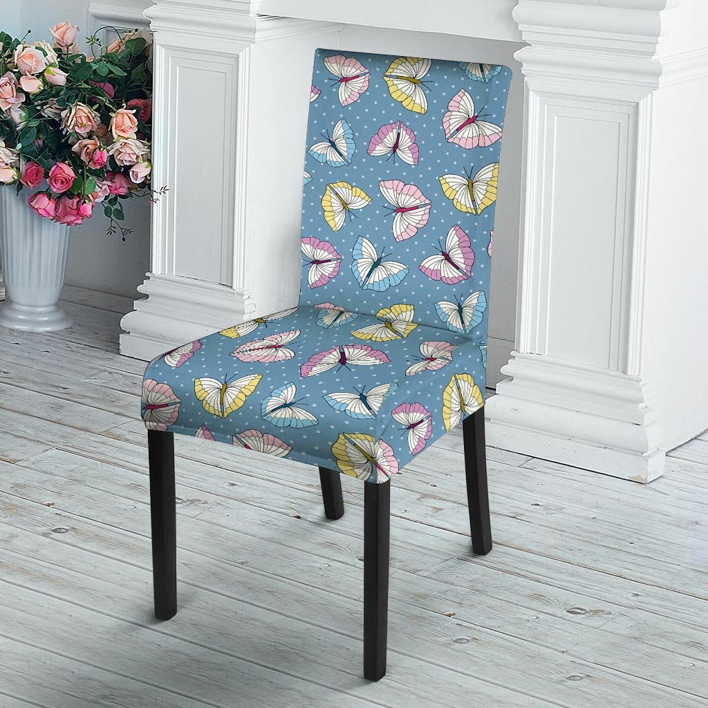 Blue Polka Dots Butterfly Print Chair Cover-grizzshop