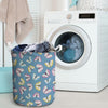 Blue Polka Dots Butterfly Print Laundry Basket-grizzshop