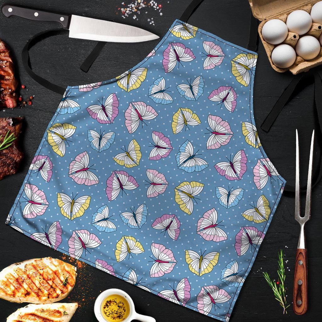 Blue Polka Dots Butterfly Print Men's Apron-grizzshop