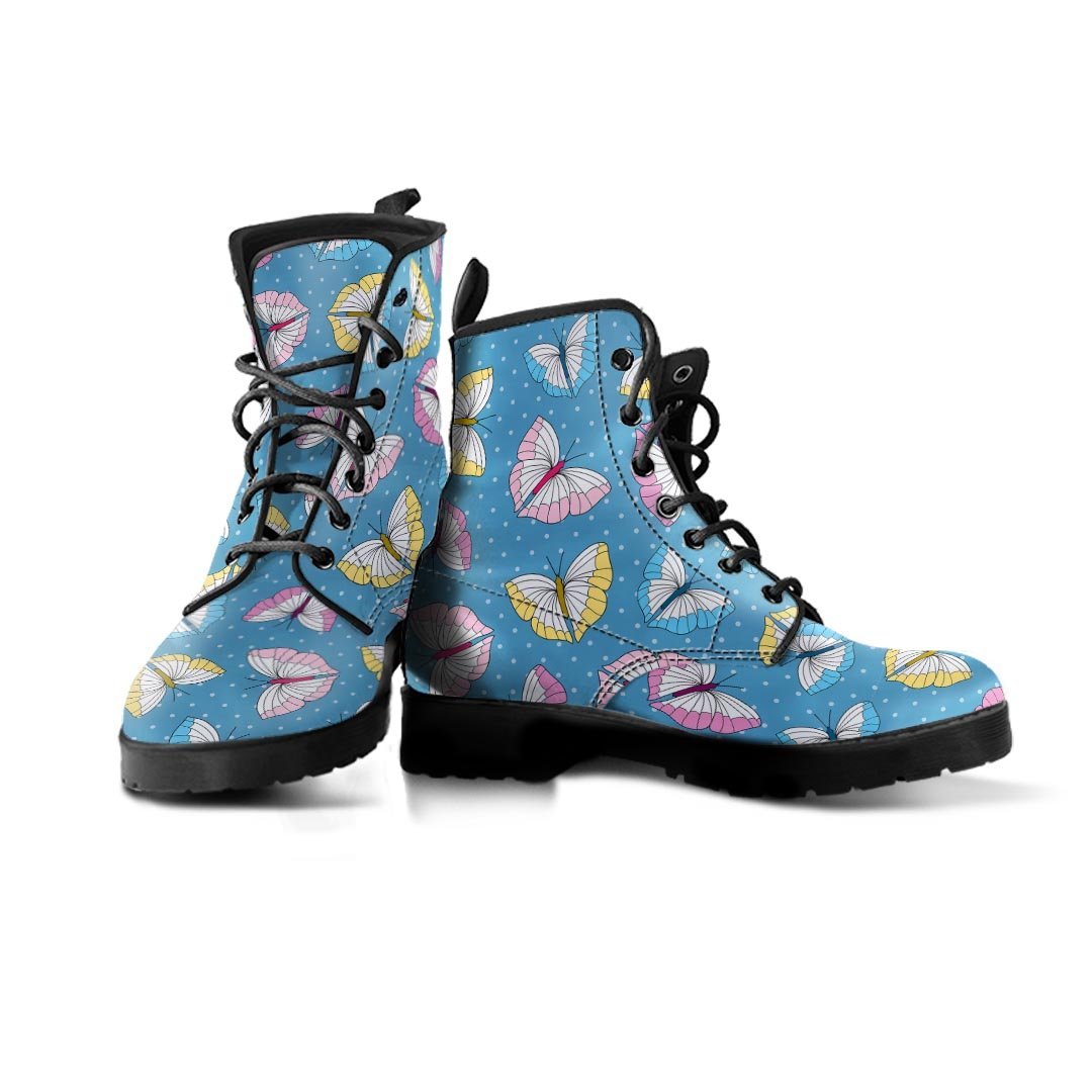 Blue Polka Dots Butterfly Print Men's Boots-grizzshop