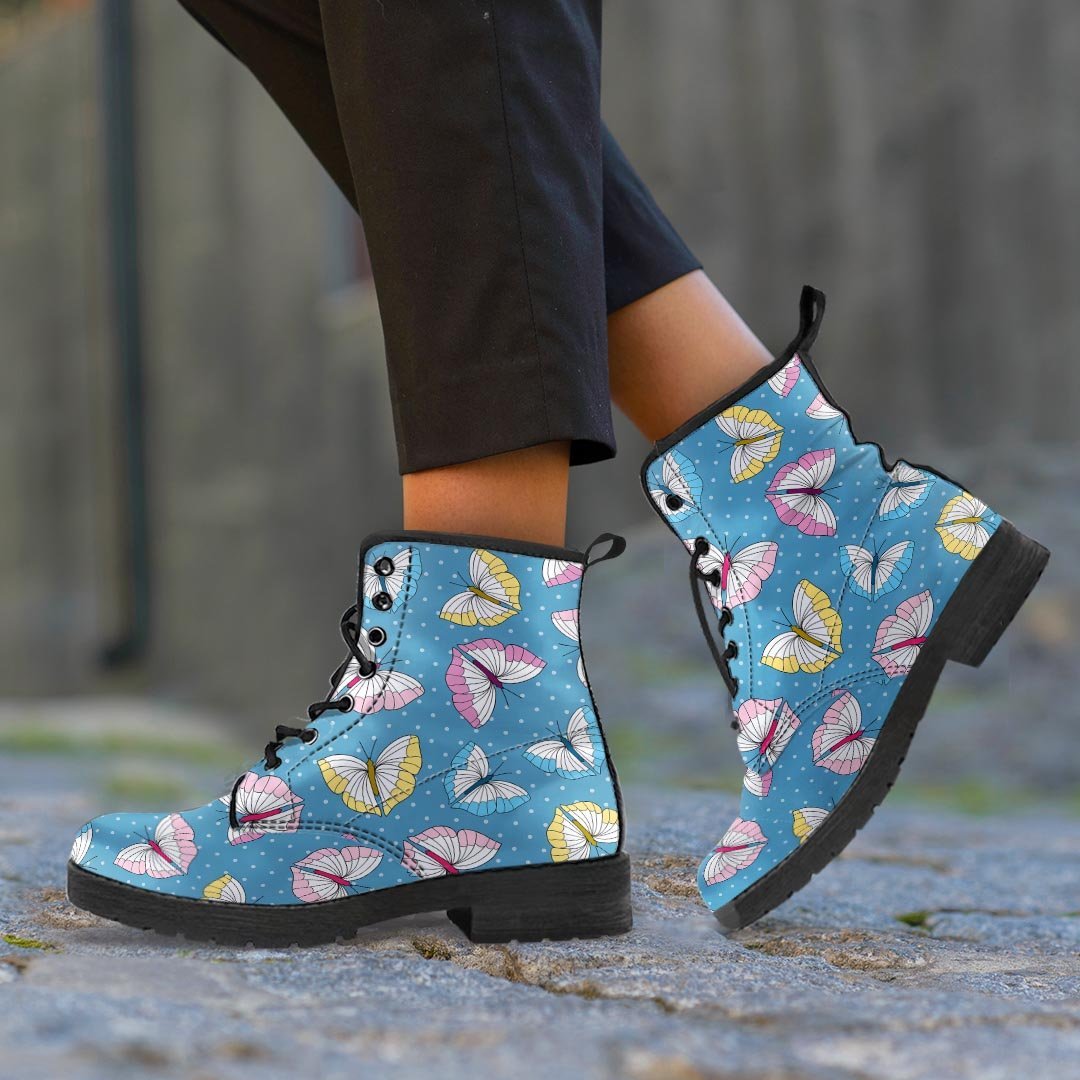 Blue Polka Dots Butterfly Print Men's Boots-grizzshop