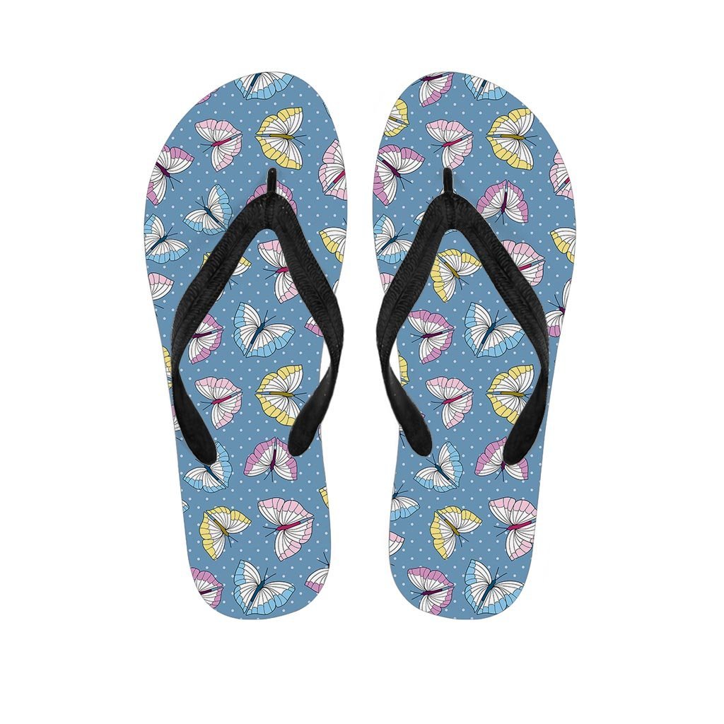 Blue Polka Dots Butterfly Print Men's Flip Flops-grizzshop