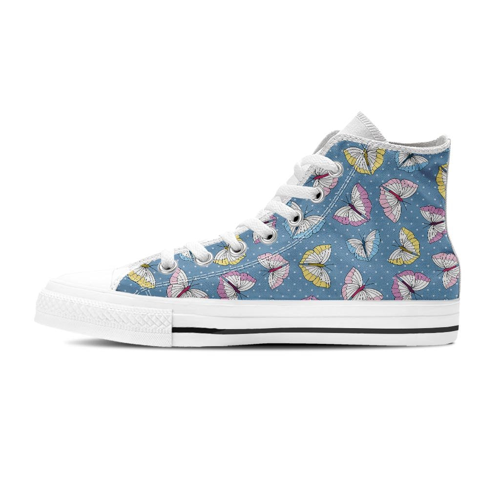 Blue Polka Dots Butterfly Print Men's High Top Shoes-grizzshop