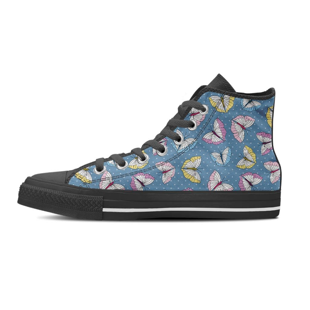 Blue Polka Dots Butterfly Print Men's High Top Shoes-grizzshop