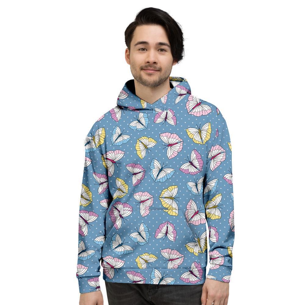 Blue Polka Dots Butterfly Print Men's Hoodie-grizzshop