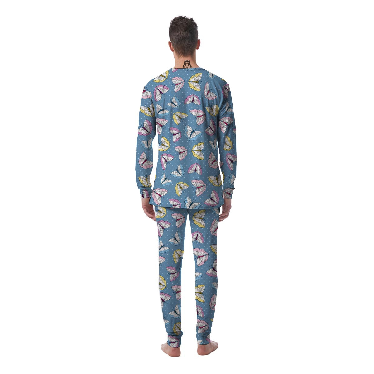 Blue Polka Dots Butterfly Print Men's Pajamas-grizzshop