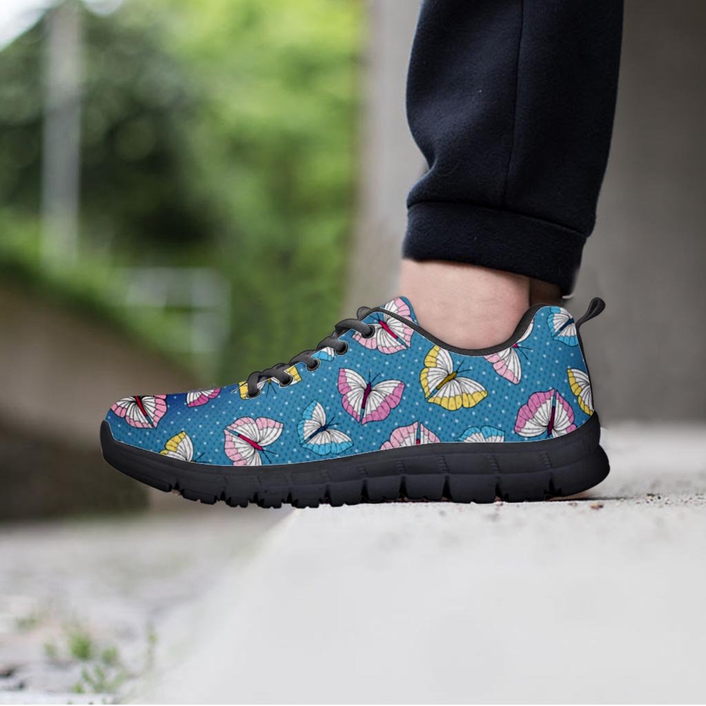 Blue Polka Dots Butterfly Print Men's Sneakers-grizzshop