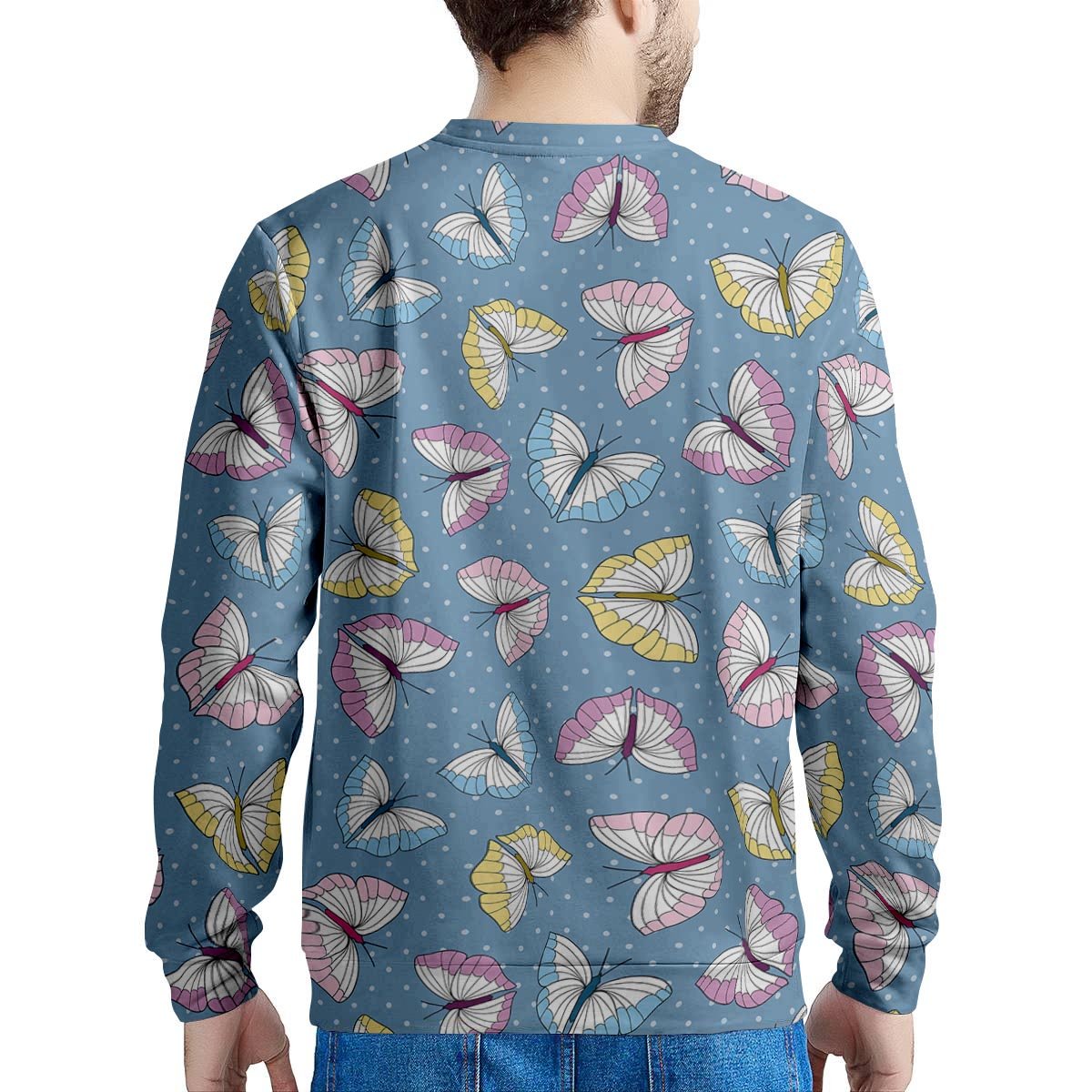 Blue Polka Dots Butterfly Print Men's Sweatshirt-grizzshop