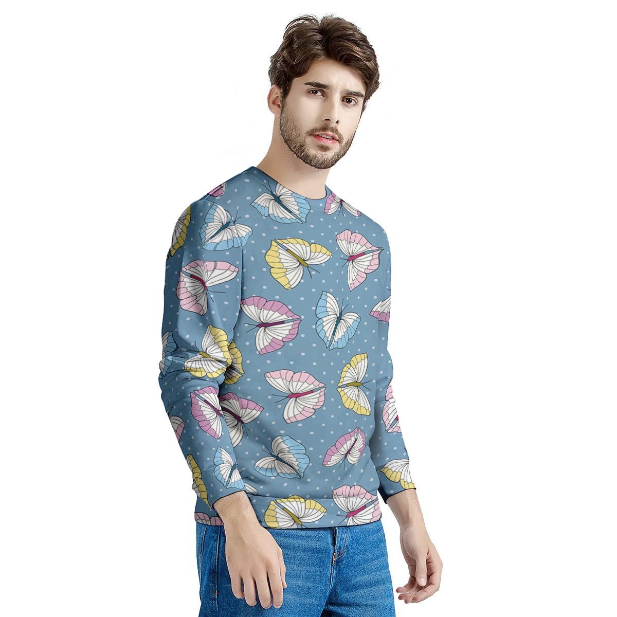 Blue Polka Dots Butterfly Print Men's Sweatshirt-grizzshop