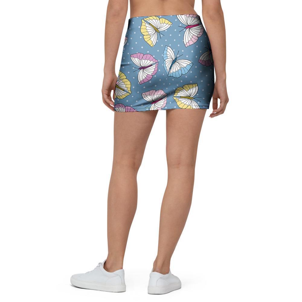 Blue Polka Dots Butterfly Print Mini Skirt-grizzshop