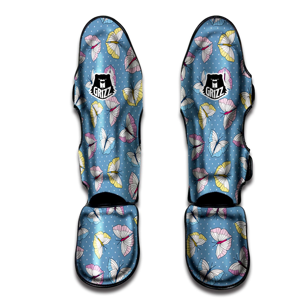 Blue Polka Dots Butterfly Print Muay Thai Shin Guard-grizzshop