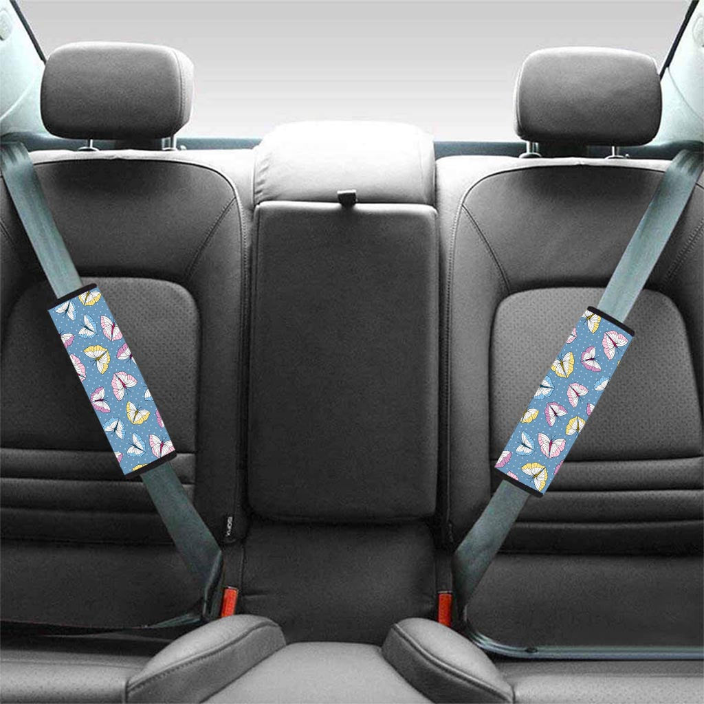 Blue Polka Dots Butterfly Print Seat Belt Cover-grizzshop