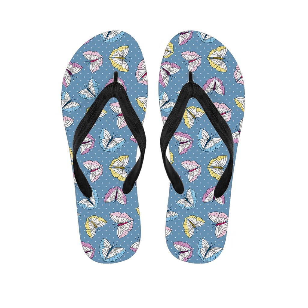 Blue Polka Dots Butterfly Print Women's Flip Flops-grizzshop