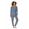 Blue Polka Dots Butterfly Print Women's Pajamas-grizzshop