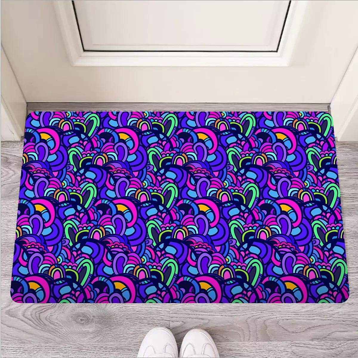 Blue Psychedelic Door Mat-grizzshop