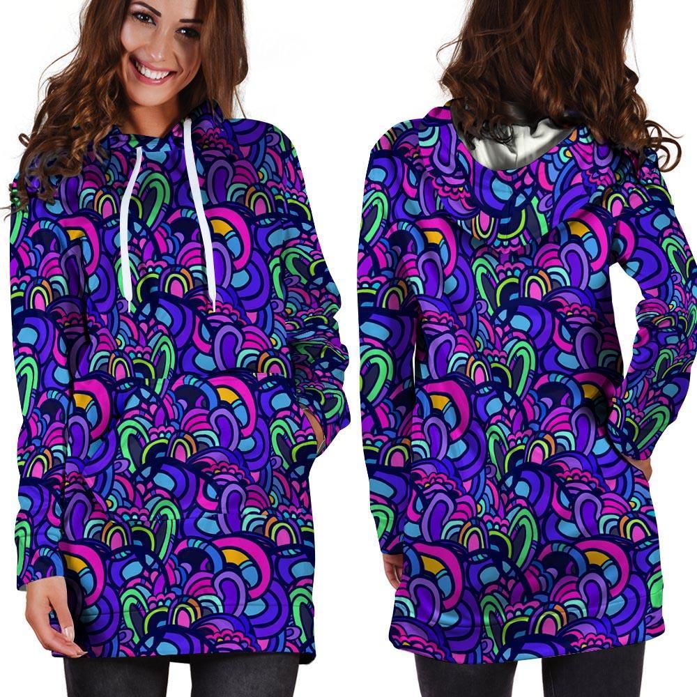 Blue Psychedelic Hoodie Dress-grizzshop