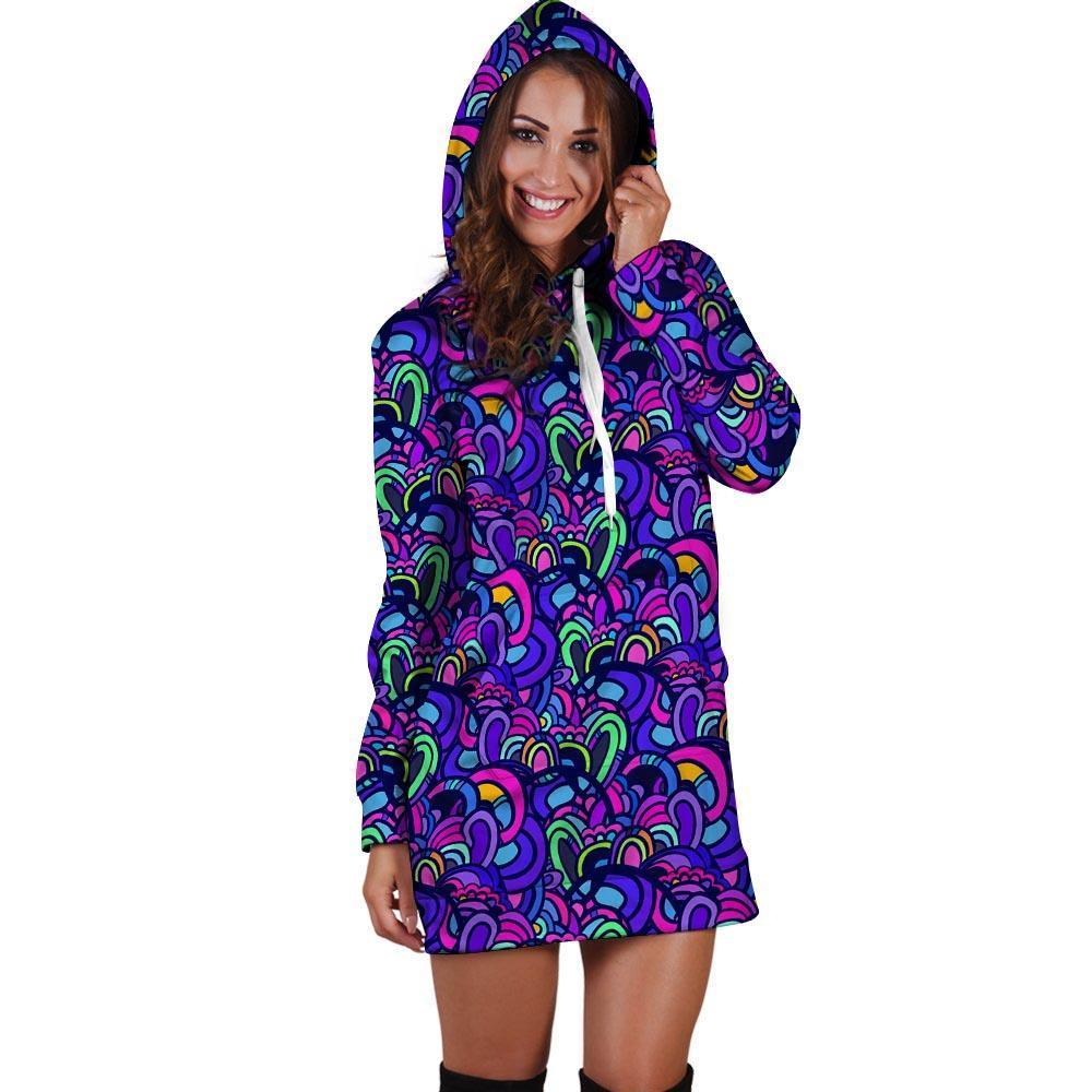 Blue Psychedelic Hoodie Dress-grizzshop