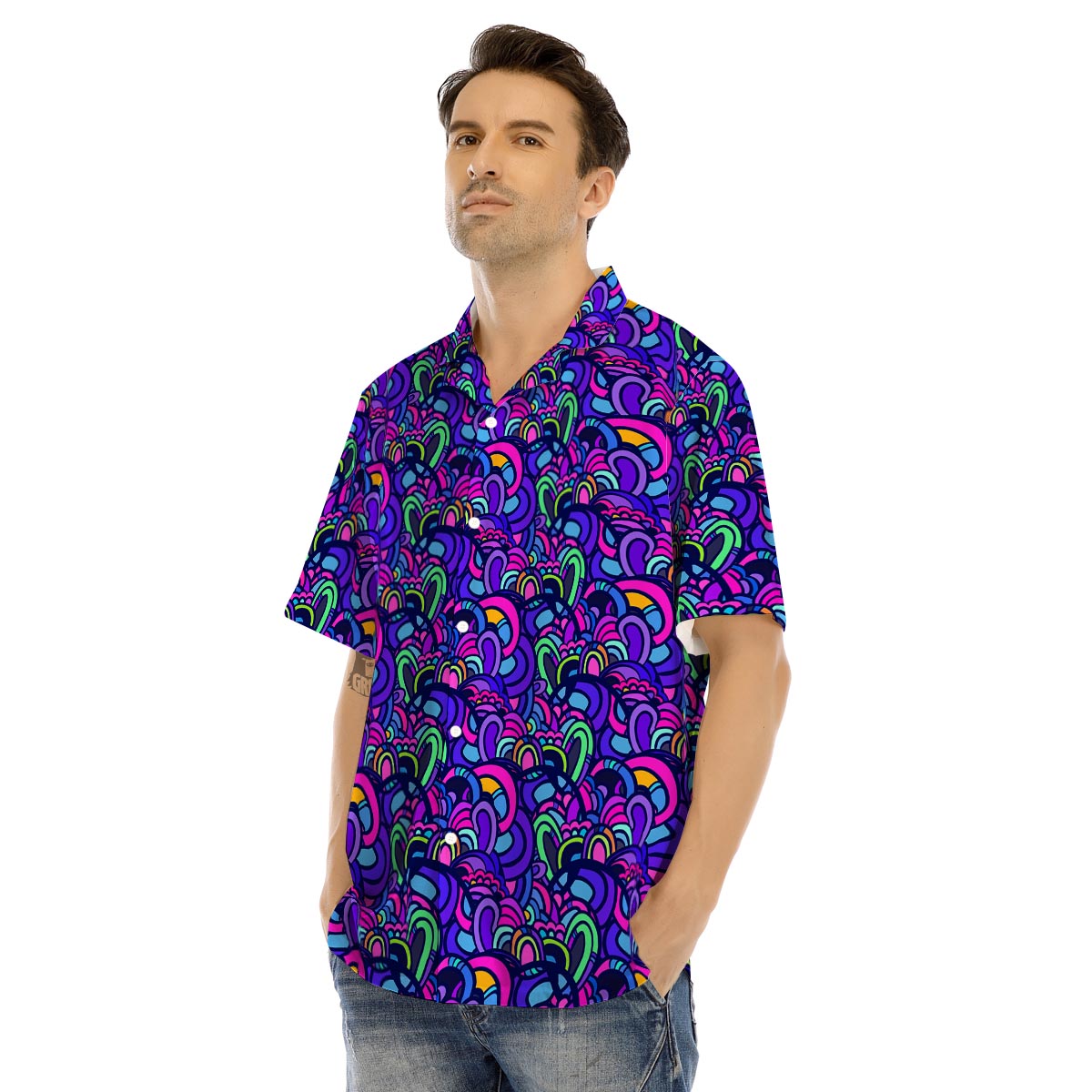 Blue Psychedelic Men’s Hawaiian Shirt-grizzshop