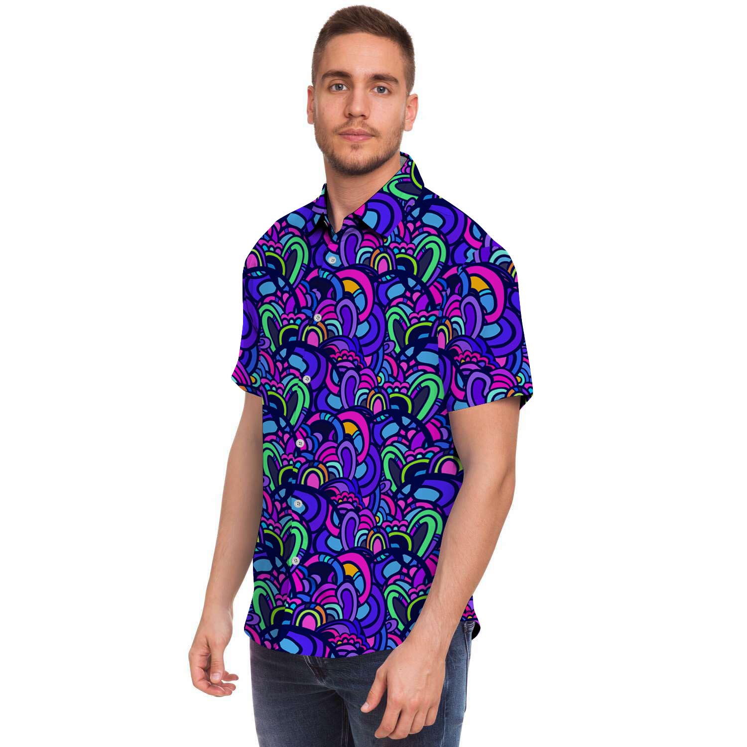 Blue Psychedelic Men's Short Sleeve Shirt-grizzshop