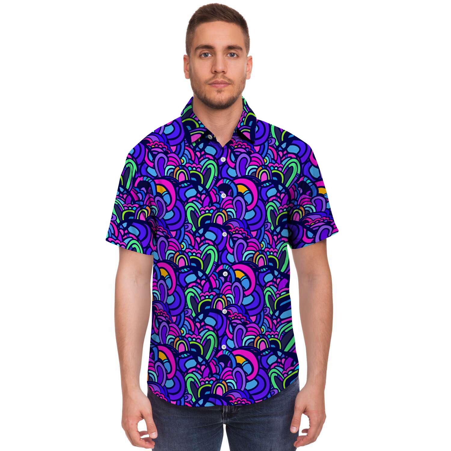 Blue Psychedelic Men's Short Sleeve Shirt-grizzshop