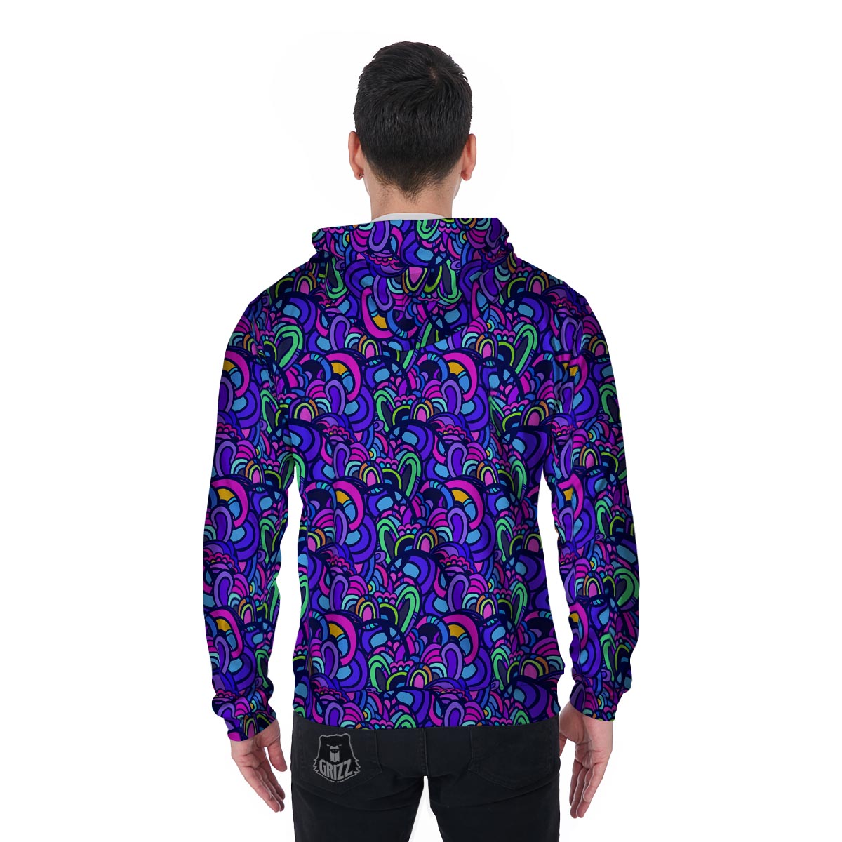 Blue Psychedelic Men's Zip Up Hoodie-grizzshop