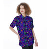 Blue Psychedelic Women's Short Sleeve Shirts-grizzshop