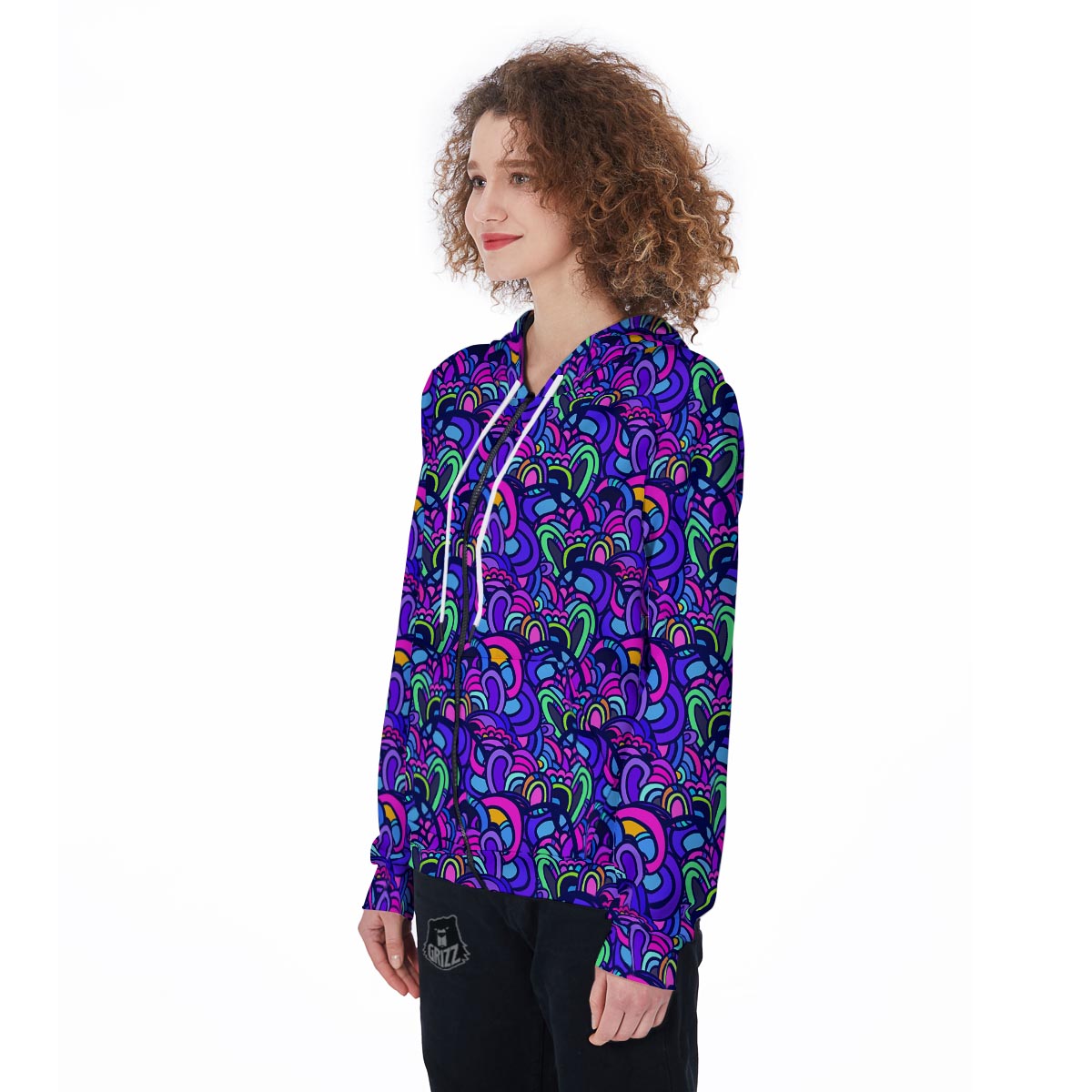 Blue Psychedelic Women's Zip Up Hoodie-grizzshop