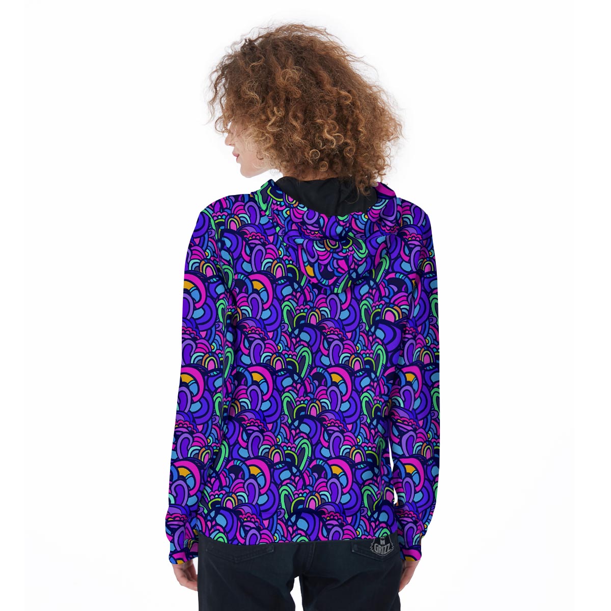 Blue Psychedelic Women's Zip Up Hoodie-grizzshop