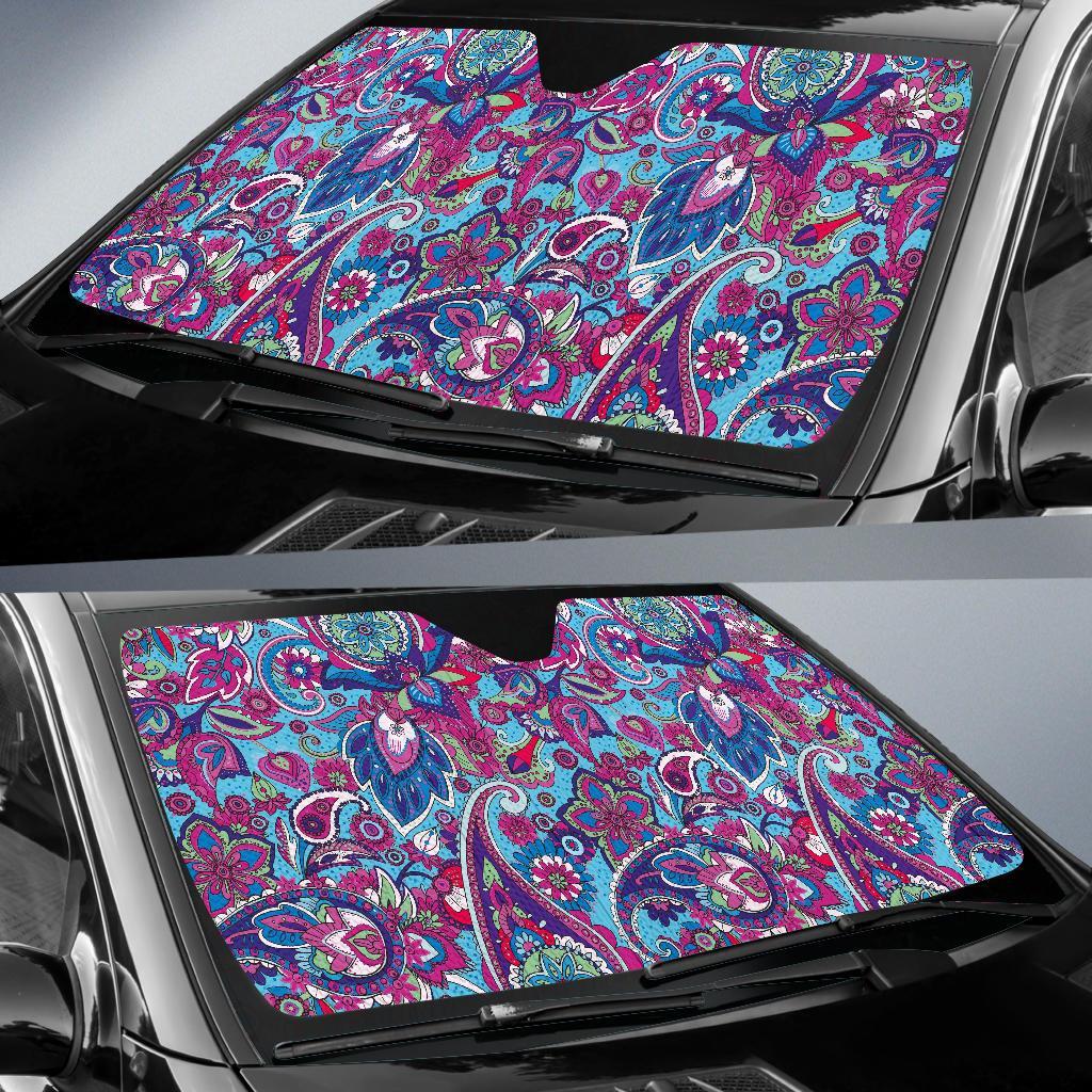 Blue Purple Red Paisley Pattern Print Car Sun Shade-grizzshop