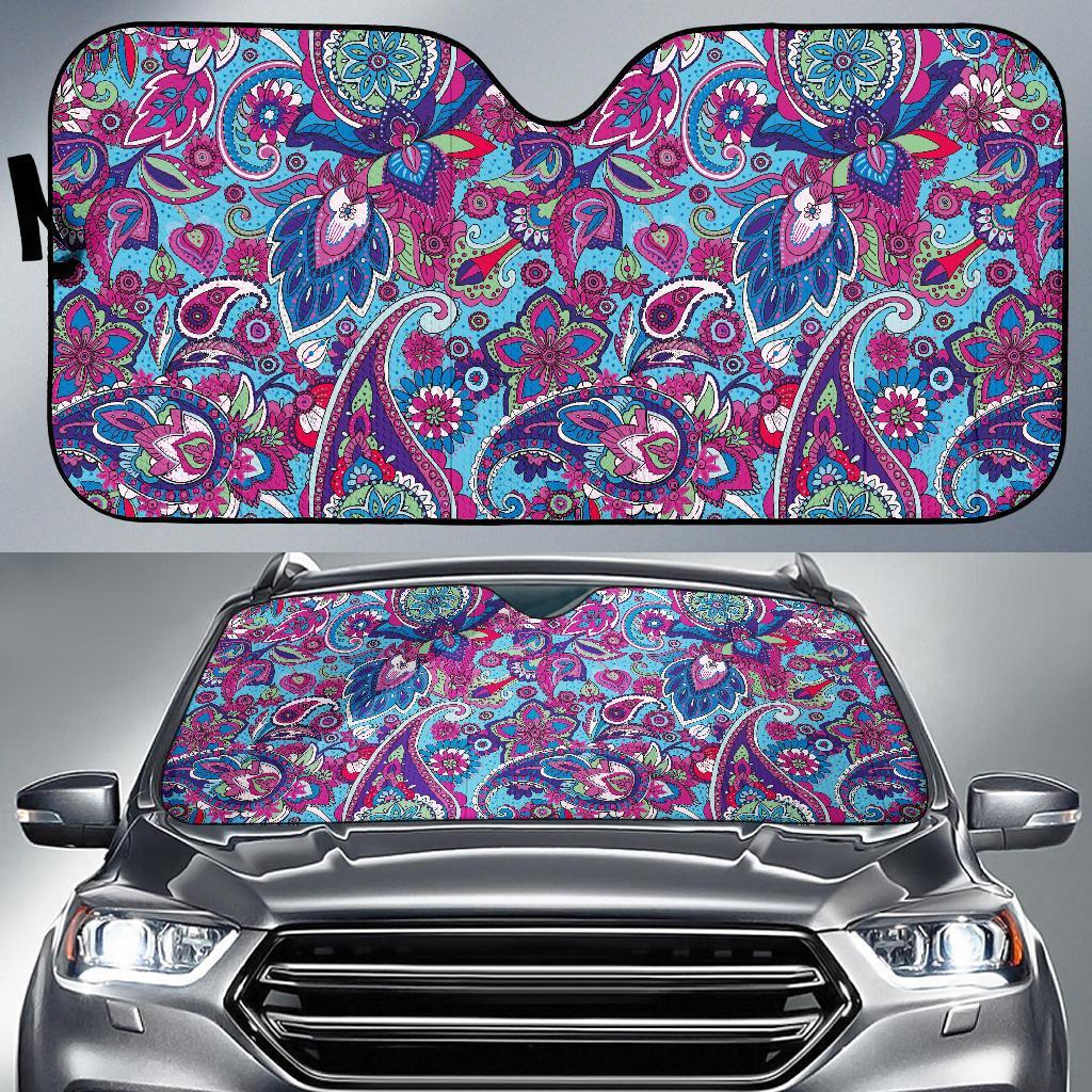 Blue Purple Red Paisley Pattern Print Car Sun Shade-grizzshop