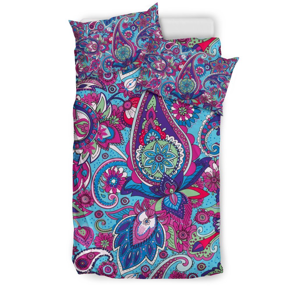 Blue Purple Red Paisley Pattern Print Duvet Cover Bedding Set-grizzshop
