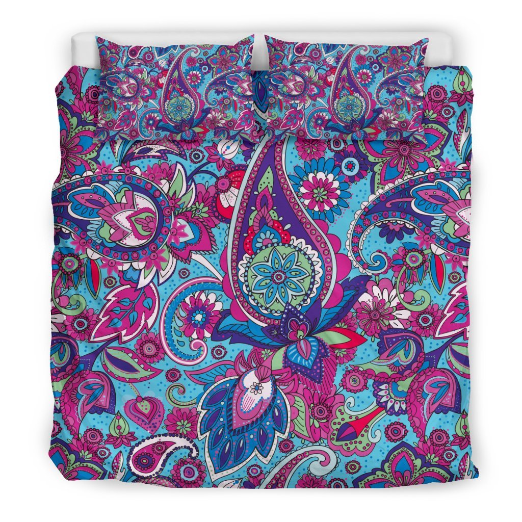 Blue Purple Red Paisley Pattern Print Duvet Cover Bedding Set-grizzshop