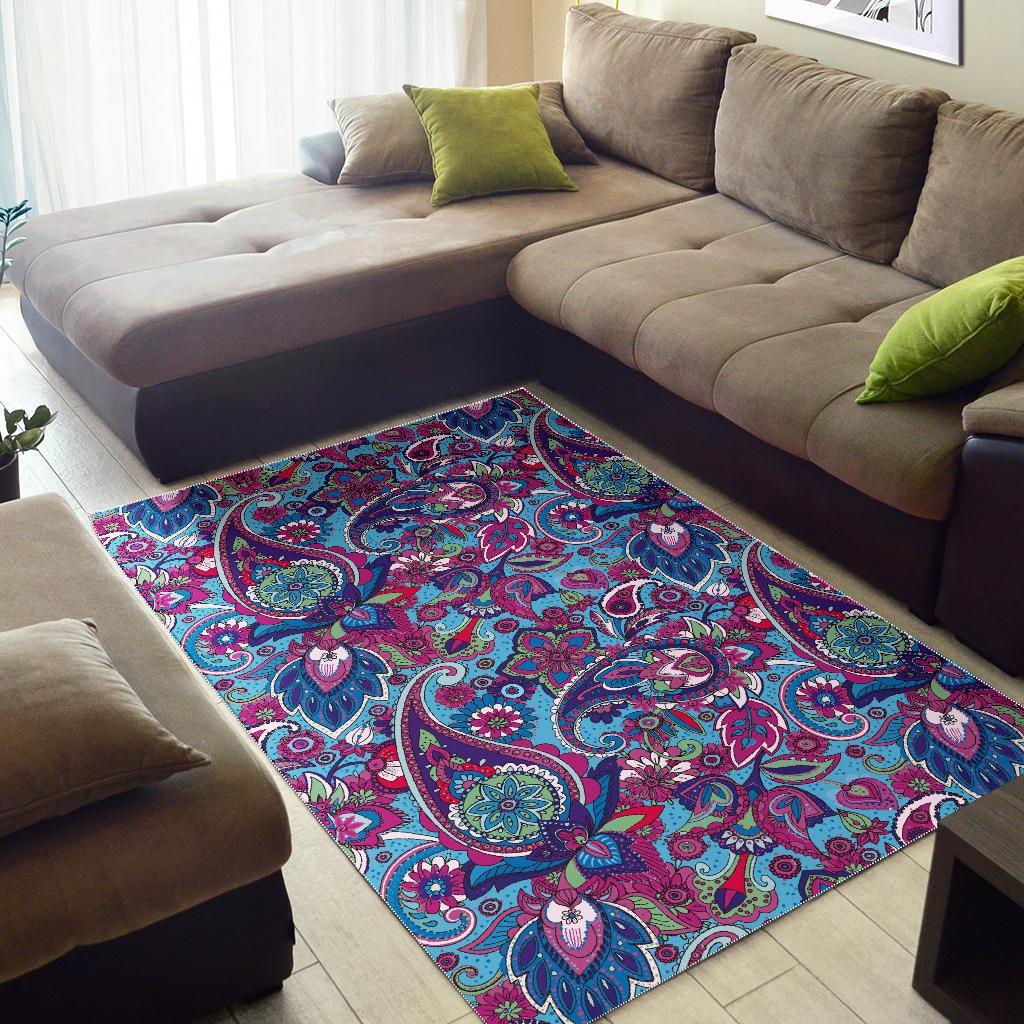 Blue Purple Red Paisley Pattern Print Floor Mat-grizzshop