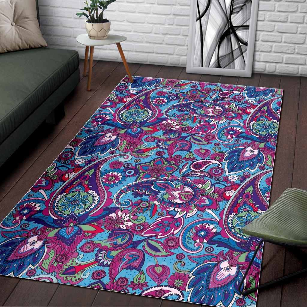 Blue Purple Red Paisley Pattern Print Floor Mat-grizzshop