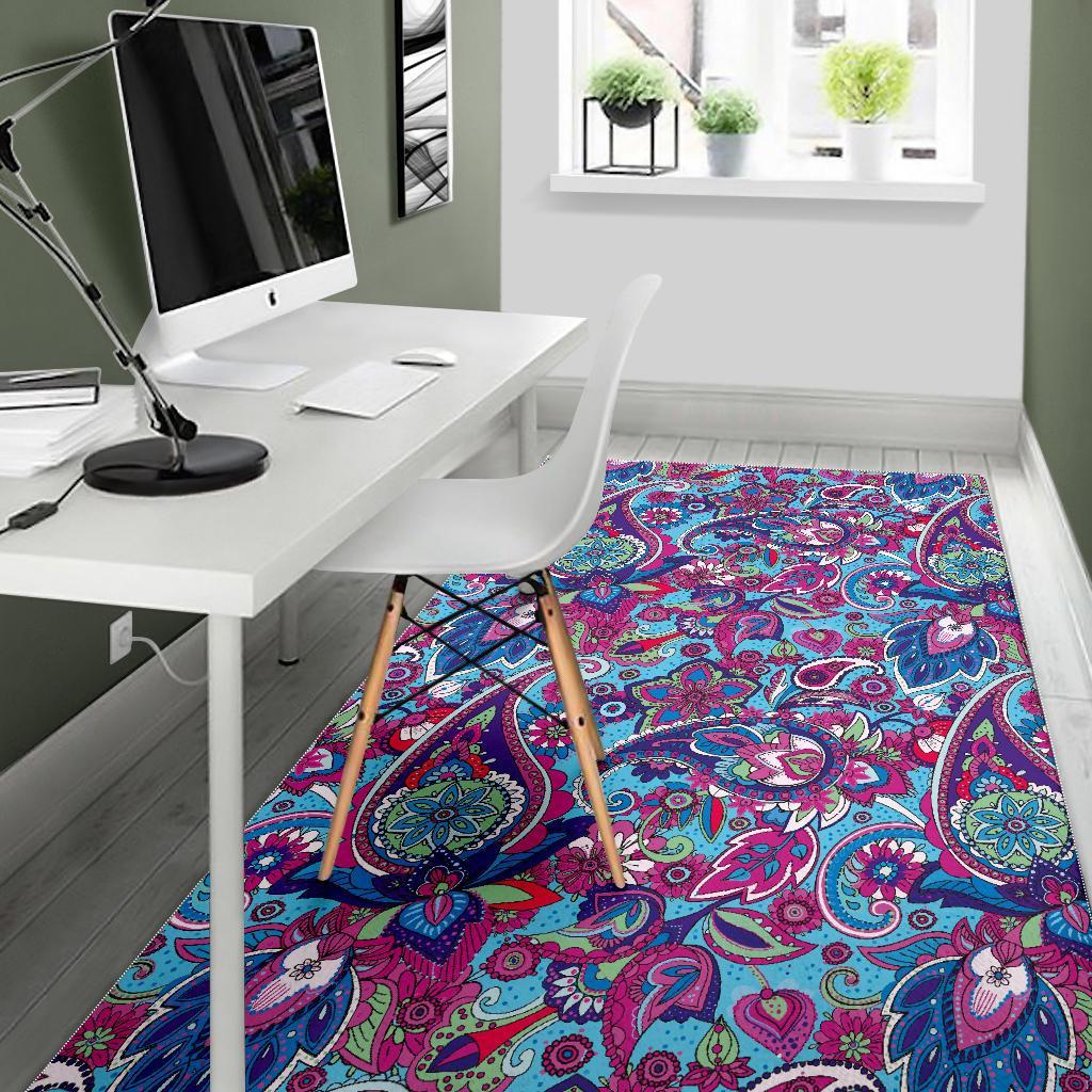 Blue Purple Red Paisley Pattern Print Floor Mat-grizzshop