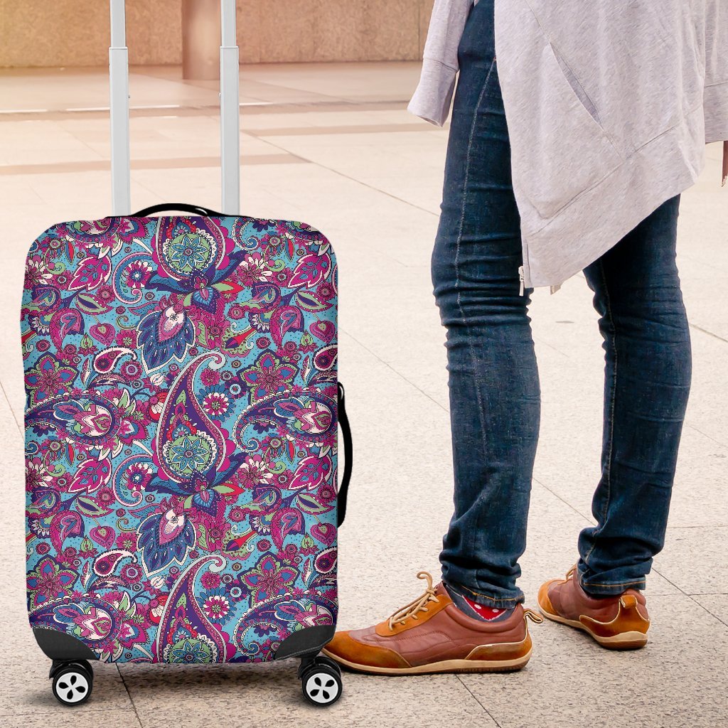 Blue Purple Red Paisley Pattern Print Luggage Cover Protector-grizzshop