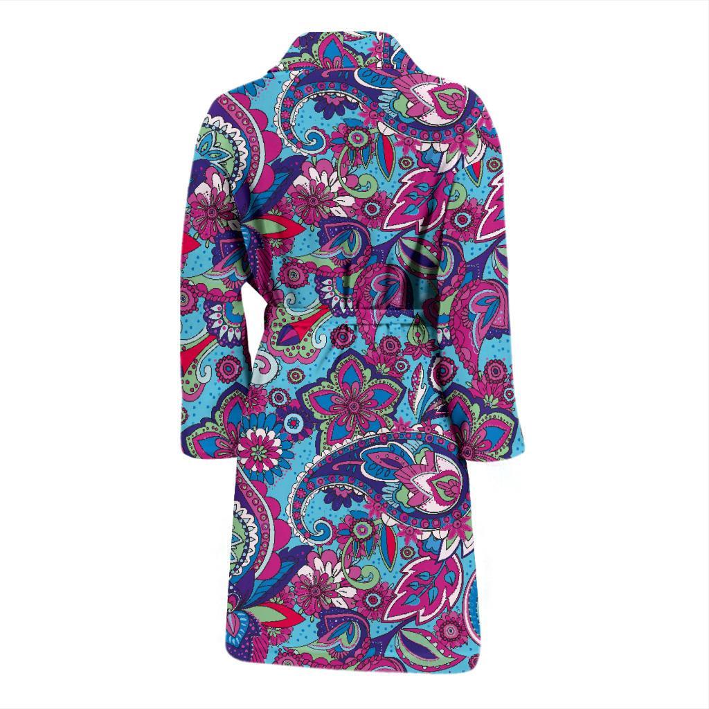 Blue Purple Red Paisley Pattern Print Men Long Robe-grizzshop