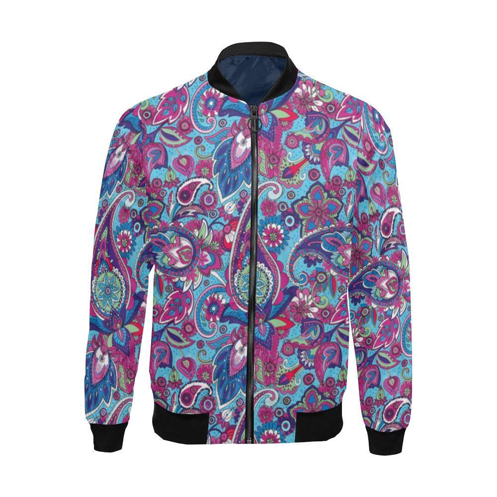 Blue Purple Red Paisley Pattern Print Men's Bomber Jacket-grizzshop