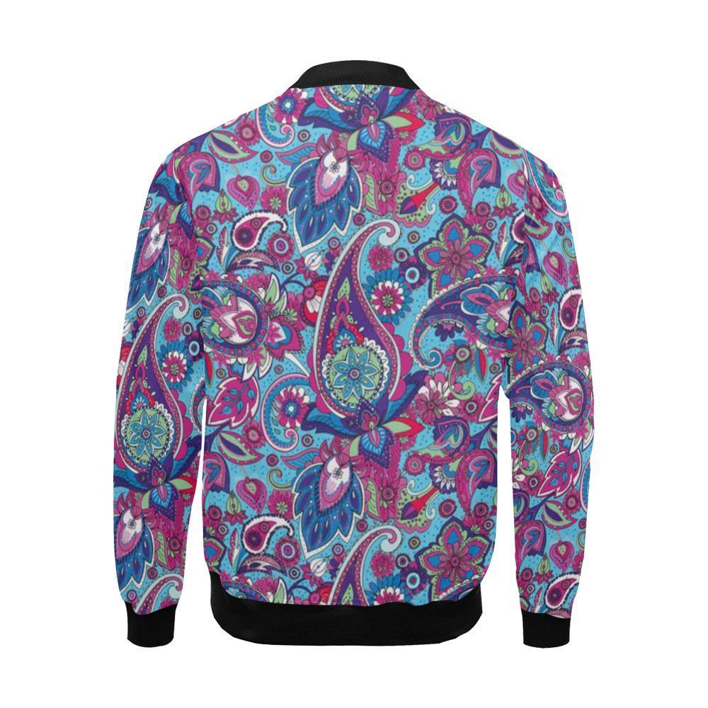 Blue Purple Red Paisley Pattern Print Men's Bomber Jacket-grizzshop