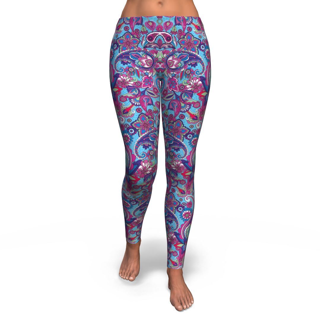 Blue Purple Red Paisley Pattern Print Pattern Women Leggings-grizzshop