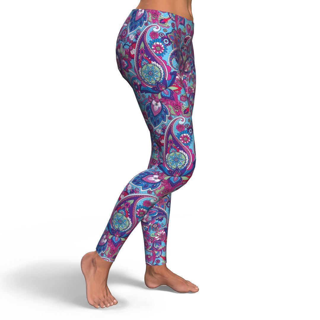 Blue Purple Red Paisley Pattern Print Pattern Women Leggings-grizzshop