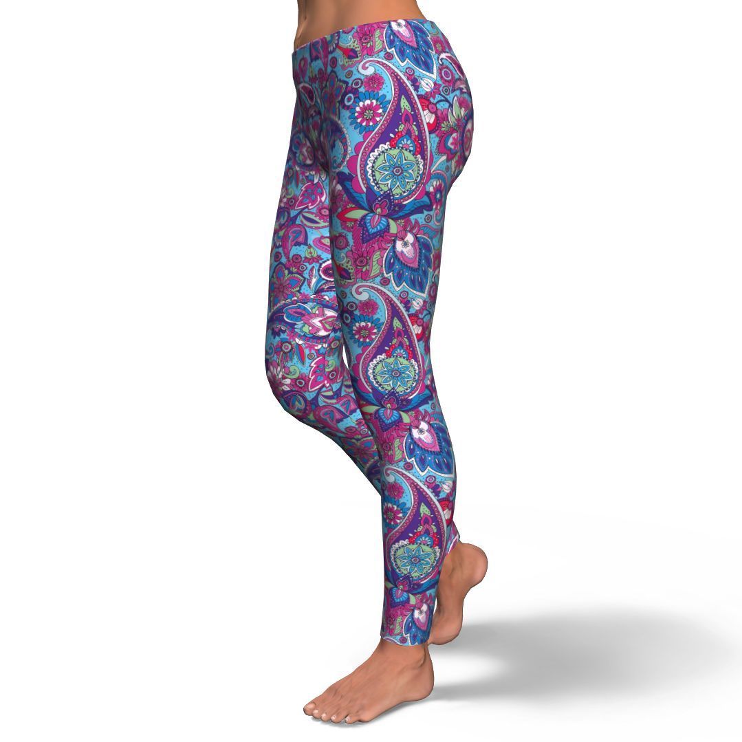 Blue Purple Red Paisley Pattern Print Pattern Women Leggings-grizzshop