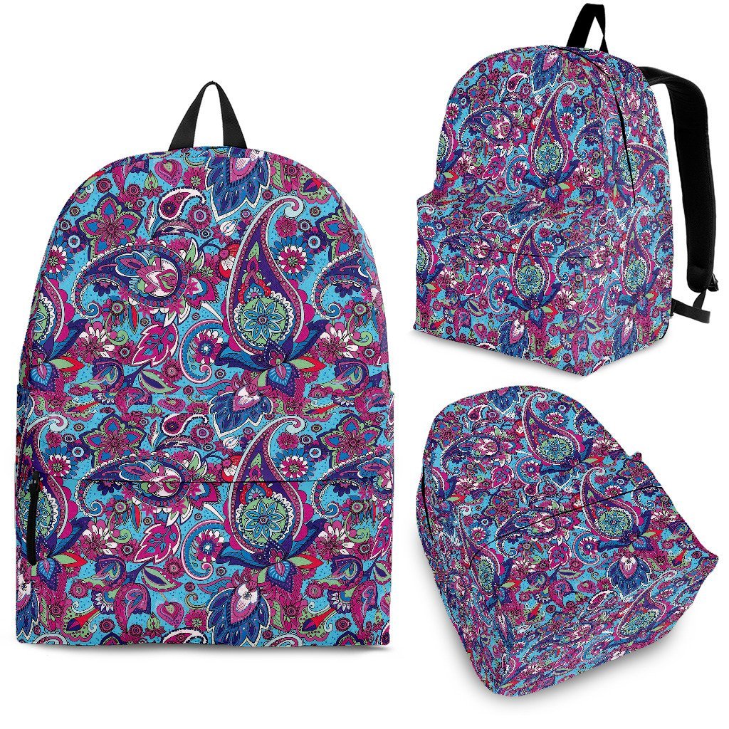 Blue Purple Red Paisley Pattern Print Premium Backpack-grizzshop