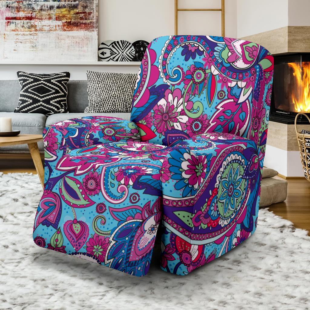 Blue Purple Red Paisley Pattern Print Recliner Cover-grizzshop