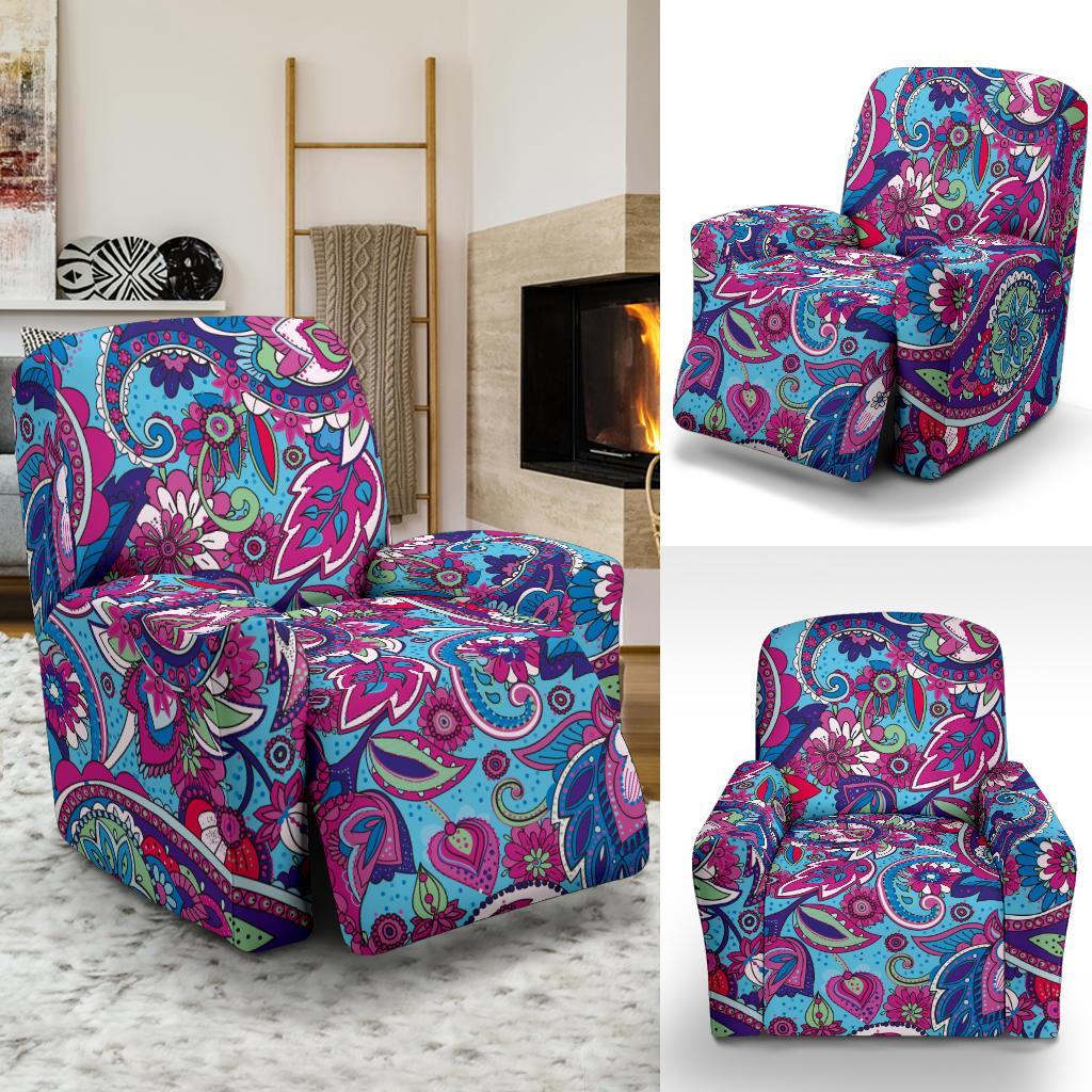 Blue Purple Red Paisley Pattern Print Recliner Cover-grizzshop