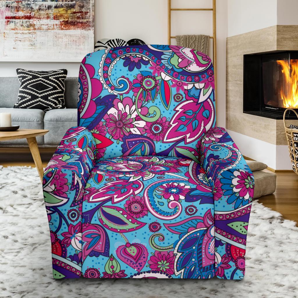 Blue Purple Red Paisley Pattern Print Recliner Cover Grizzshopping